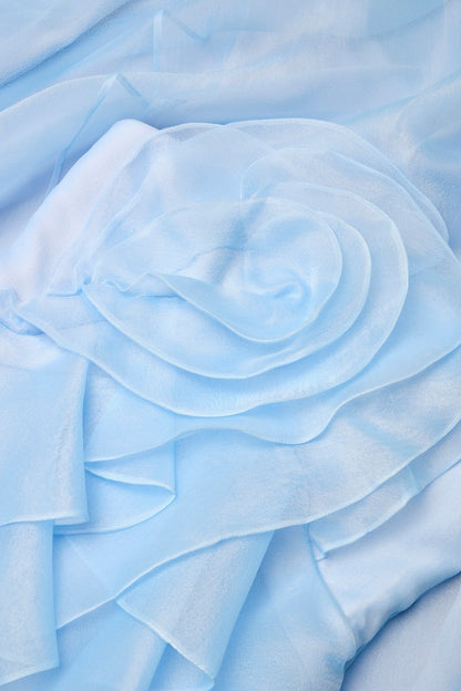 mandy off-shoulder flower ruffle maxi dress - blue