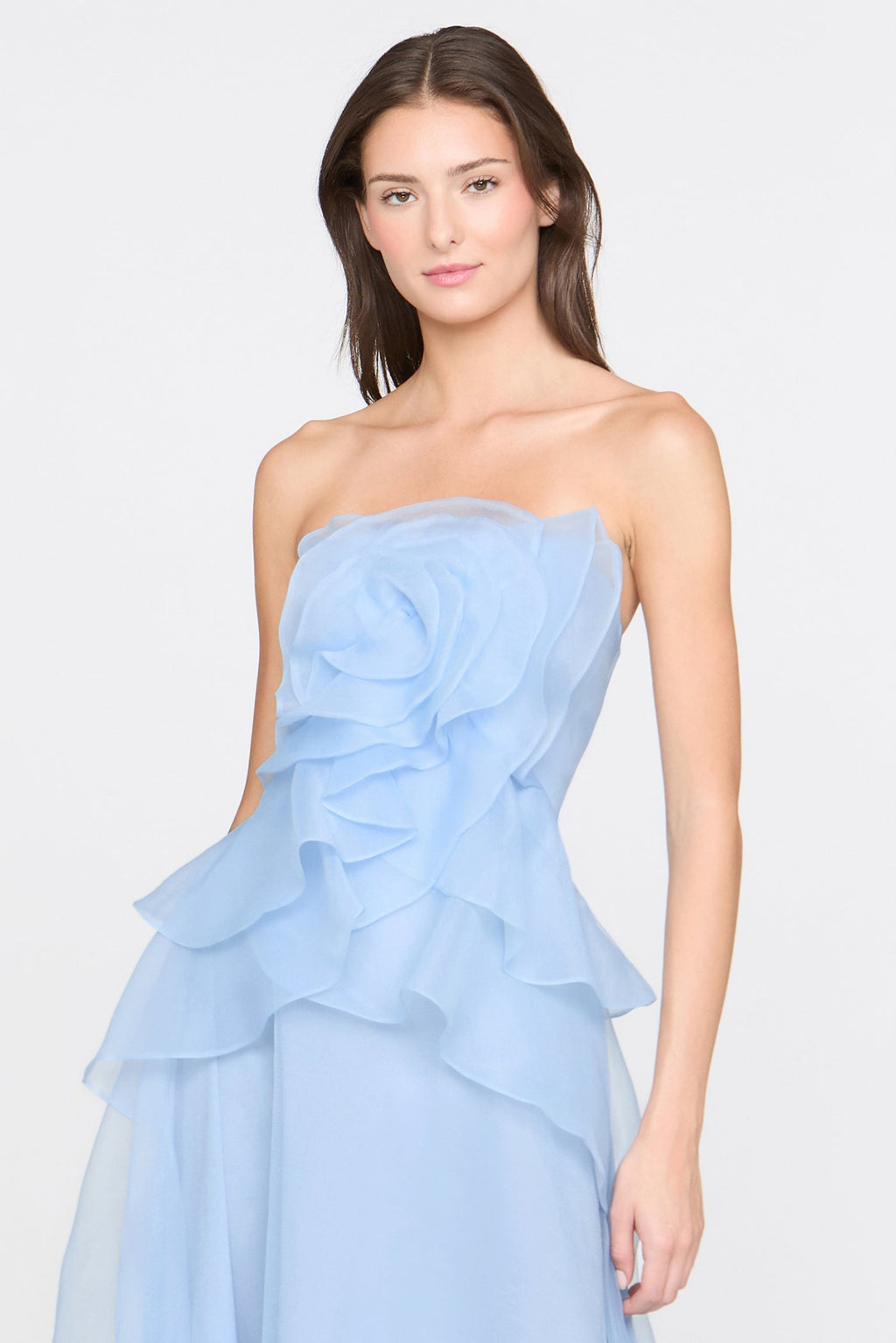 mandy off-shoulder flower ruffle maxi dress - blue