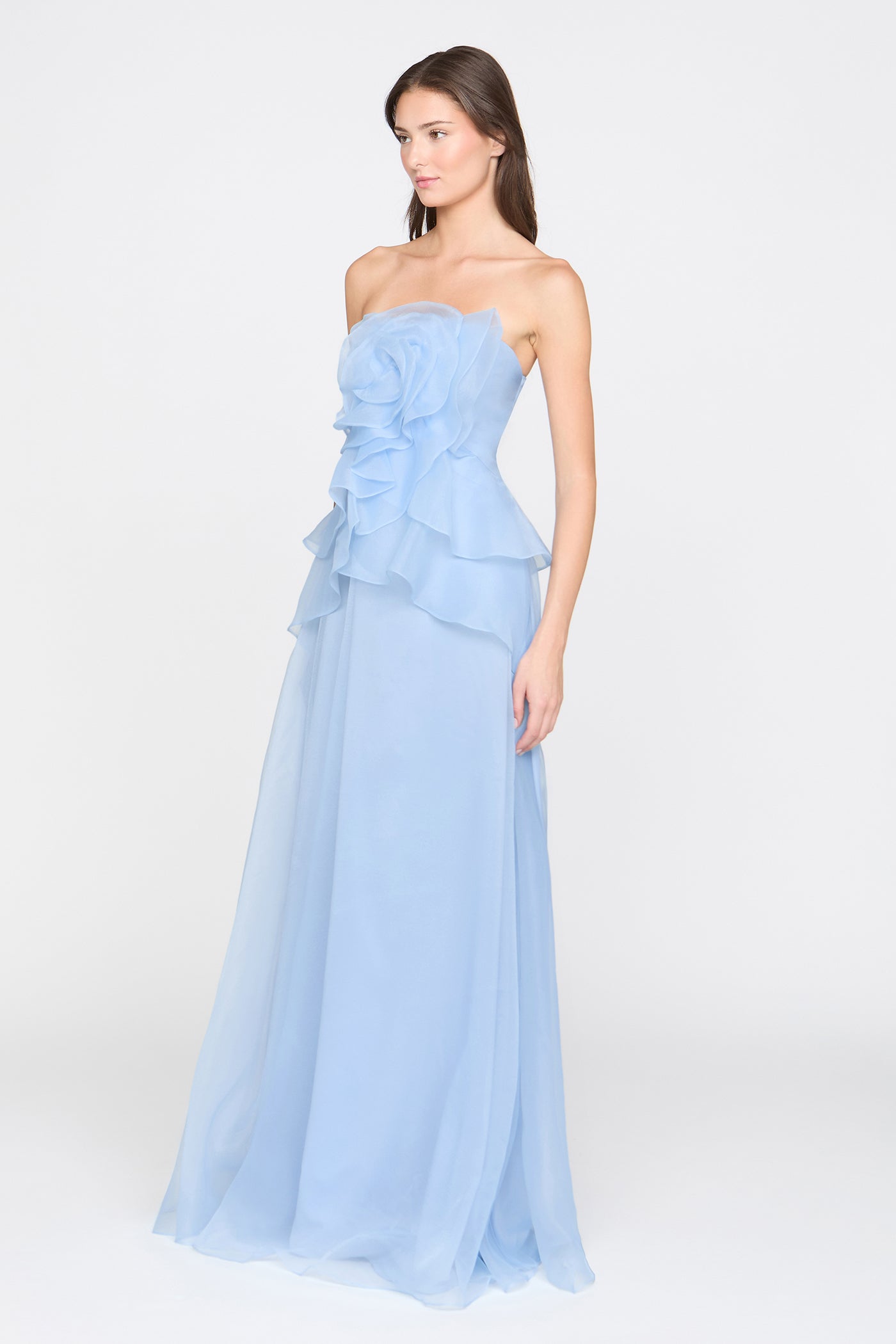 mandy off-shoulder flower ruffle maxi dress - blue