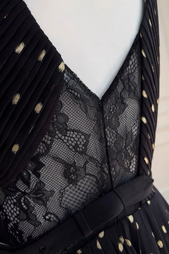 Black And Gold Chiffon Maxi Dress