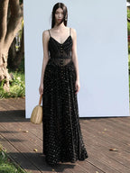 Black And Gold Chiffon Maxi Dress