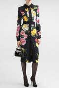 Flowering Girl Women Bernice Rose Print Shirt Midi Dress In Black