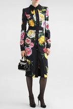 Flowering Girl Women Bernice Rose Print Shirt Midi Dress In Black