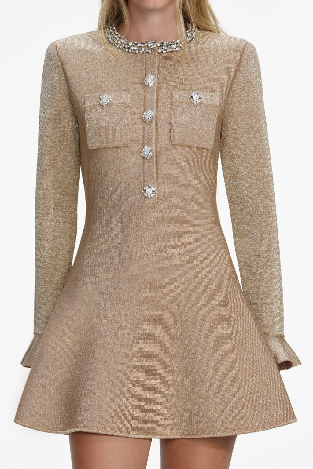 phoenix Gold Crystal Trim Knit Mini Dress