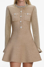 phoenix Gold Crystal Trim Knit Mini Dress