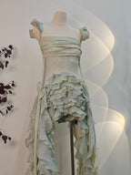 Baha Ruch Ruffle Fringe Mini Dress In Mint Green