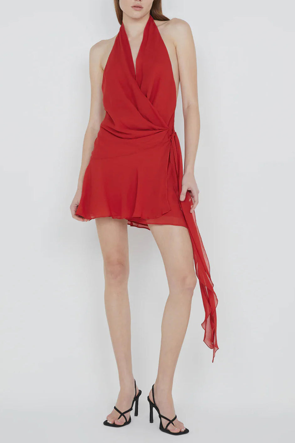 Flowering Girl Women Halter Backless V-Neck Sleeveless Lace-Up Mini Dress In Red