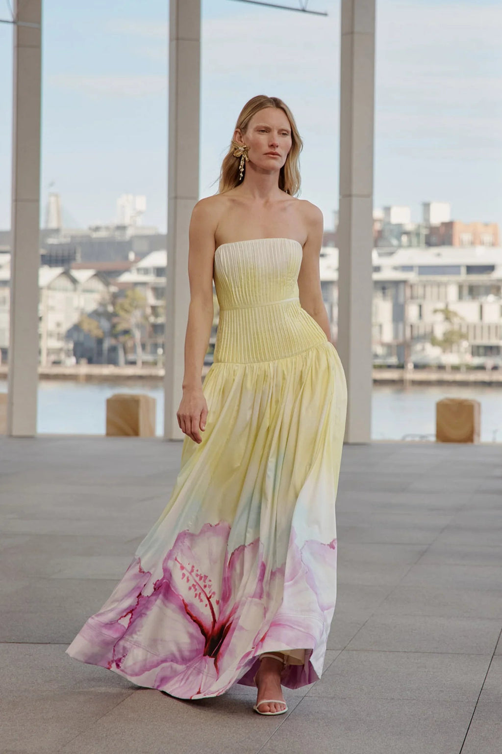 Flowering Girl Women Laurel Printed Tube Top Maxi Dress In Gradient Yellow