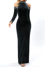 Flowering Girl Women barbara sequin embellished long sleeve maxi dress in black