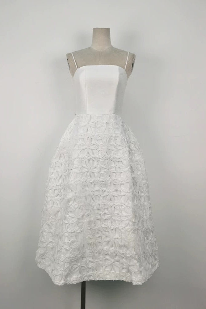 Flowering Girl Women White Floral Embellished Strapless Midi Dress