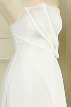 Strapless Layered Organza Midi Dress In White