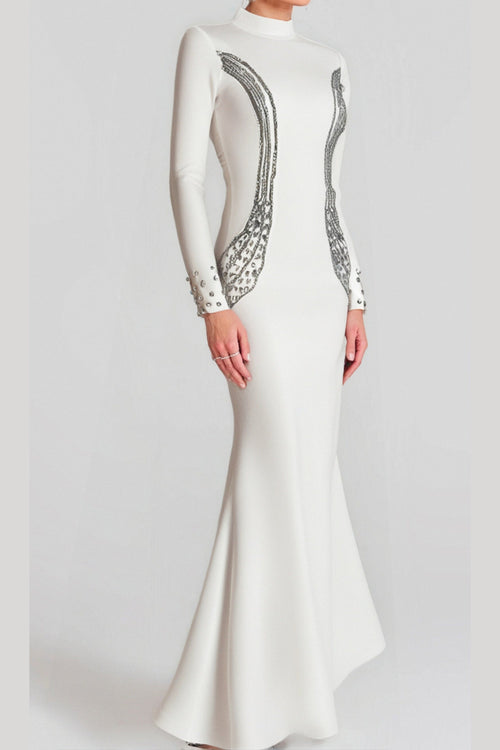 Flowering Girl Women Ashley Crystal Embellished Bodycon Maxi Dress In White