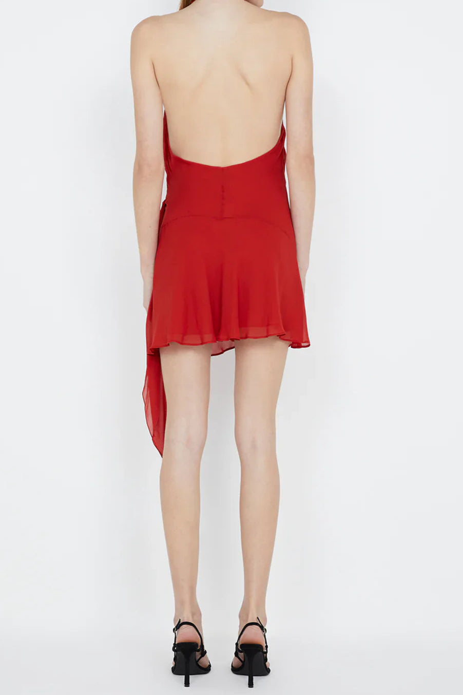 Flowering Girl Women Halter Backless V-Neck Sleeveless Lace-Up Mini Dress In Red