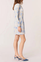 Josephine Patterned Pleated Mini Dress In Blue