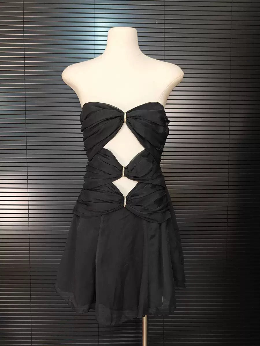 Flowering Girl Women Strapless Cutout Mini Dress - Black