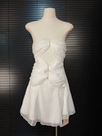 Flowering Girl Women Strapless Cutout Mini Dress - White