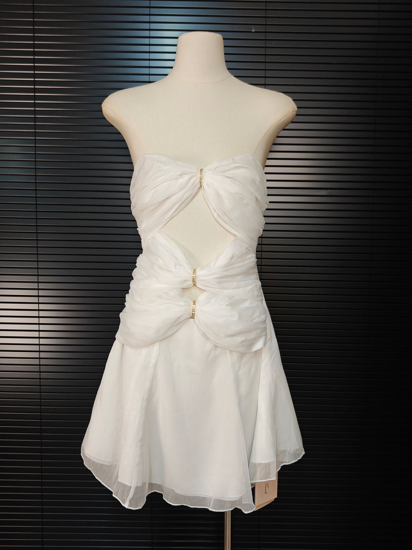 Flowering Girl Women Strapless Cutout Mini Dress - White