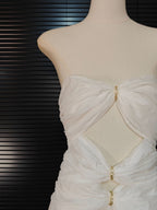 Flowering Girl Women Strapless Cutout Mini Dress - White