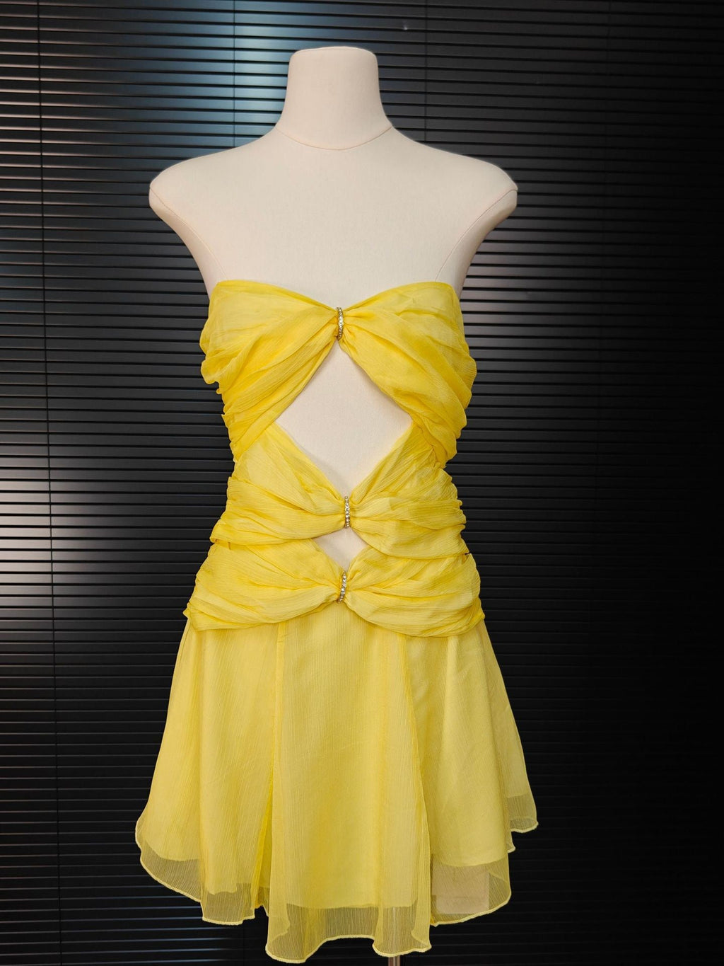 Flowering Girl Women Cut-Out Pleated Off-Shoulder Mini Dress In Yellow