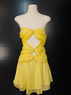 Flowering Girl Women Cut-Out Pleated Off-Shoulder Mini Dress In Yellow