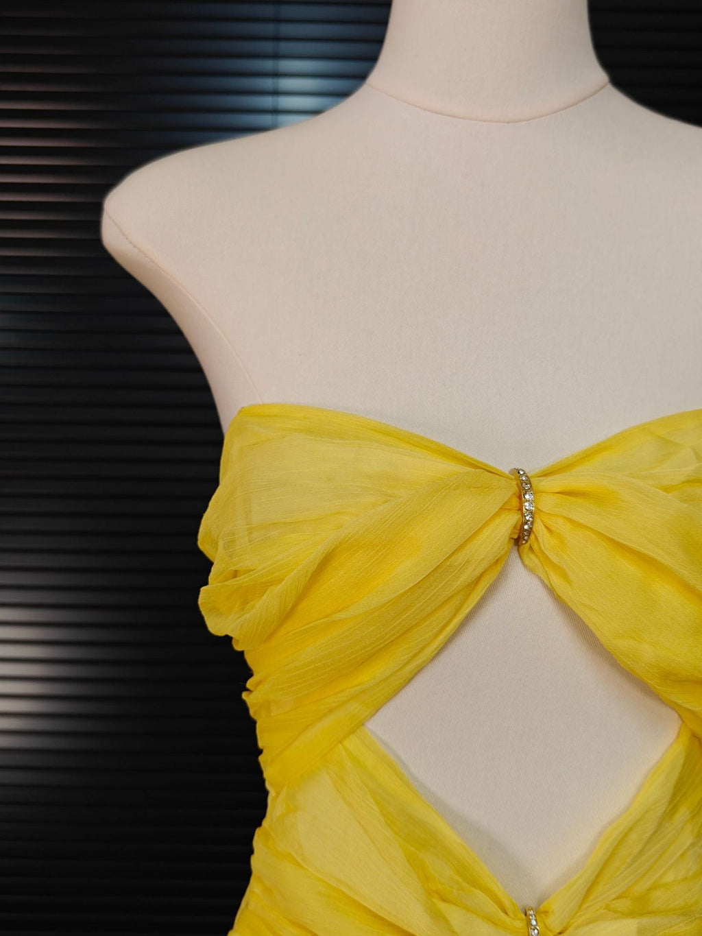 Flowering Girl Women Cut-Out Pleated Off-Shoulder Mini Dress In Yellow