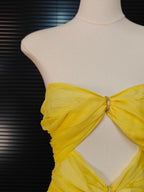 Flowering Girl Women Cut-Out Pleated Off-Shoulder Mini Dress In Yellow
