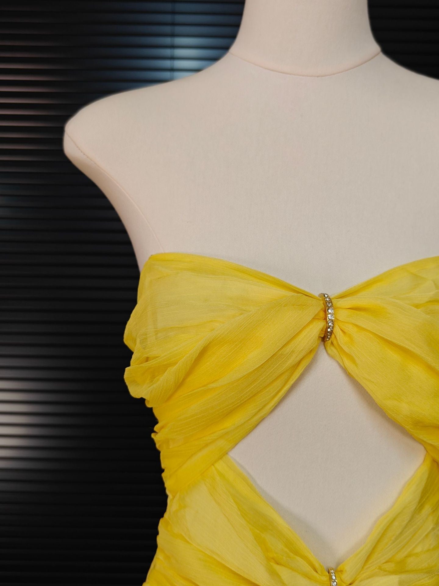 Flowering Girl Women Cut-Out Pleated Off-Shoulder Mini Dress In Yellow