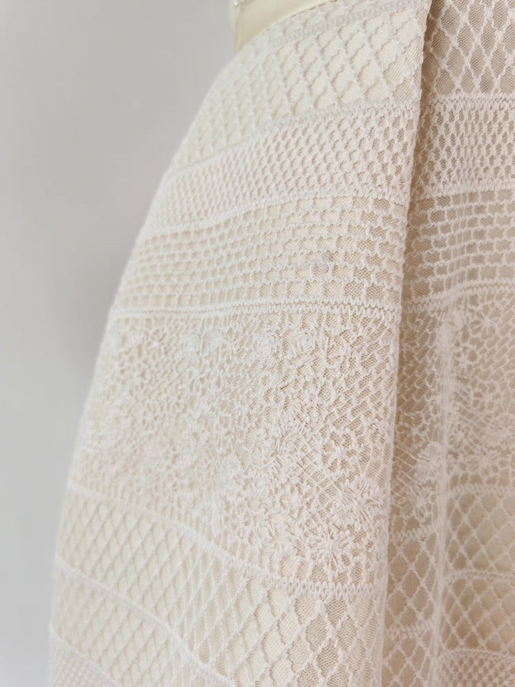 Flowering Girl Women Teresa Beige A-Line Straight Across Neck Lace Mini Dress