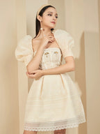 Flowering Girl Women Teresa Beige A-Line Straight Across Neck Lace Mini Dress