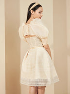 Flowering Girl Women Teresa Beige A-Line Straight Across Neck Lace Mini Dress