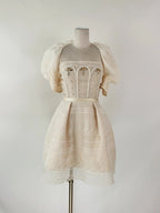 Flowering Girl Women Teresa Beige A-Line Straight Across Neck Lace Mini Dress