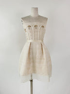 Flowering Girl Women Teresa Beige A-Line Straight Across Neck Lace Mini Dress