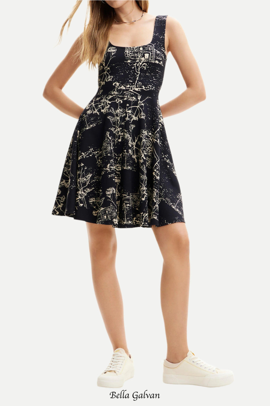 Flowering Girl Women Strappy Skater mini Dress in black
