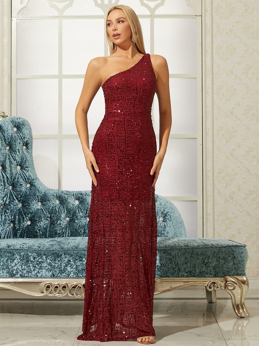 Flowering Girl Women One Shoulder Sequins Maxi Prom Dress