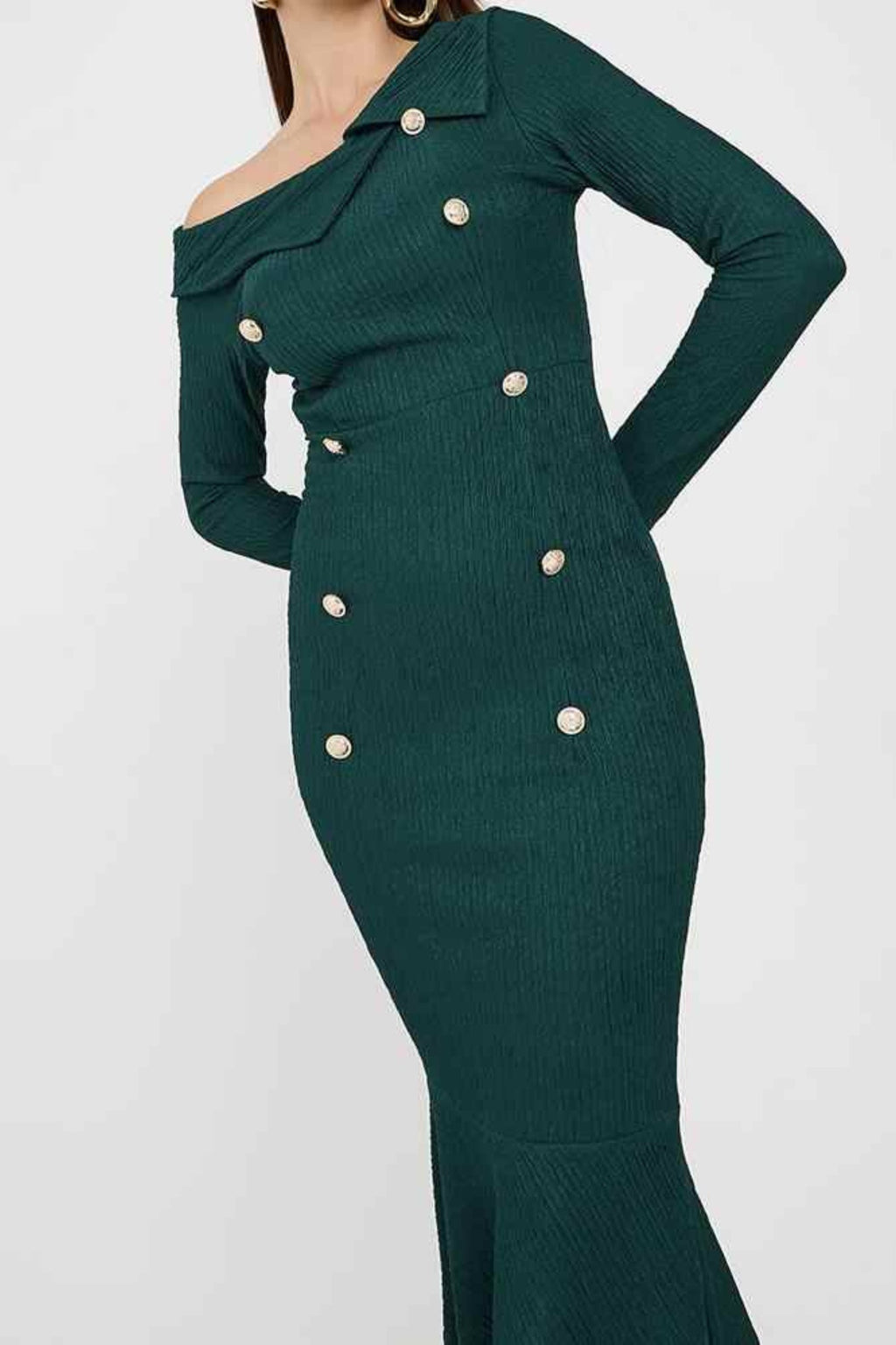 Flowering Girl Women Mermaid Long Sleeve Maxi Dress In Green