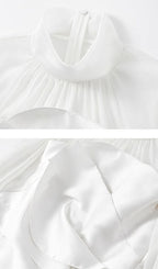 Flowering Girl Women White Mesh Long Sleeve Mini Dress