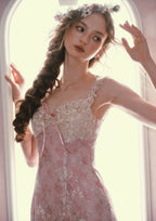 Flowering Girl Women mandy Floral lace embroidery midi dress - pink
