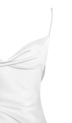 Flowering Girl Women White Satin Draping Midi Dress