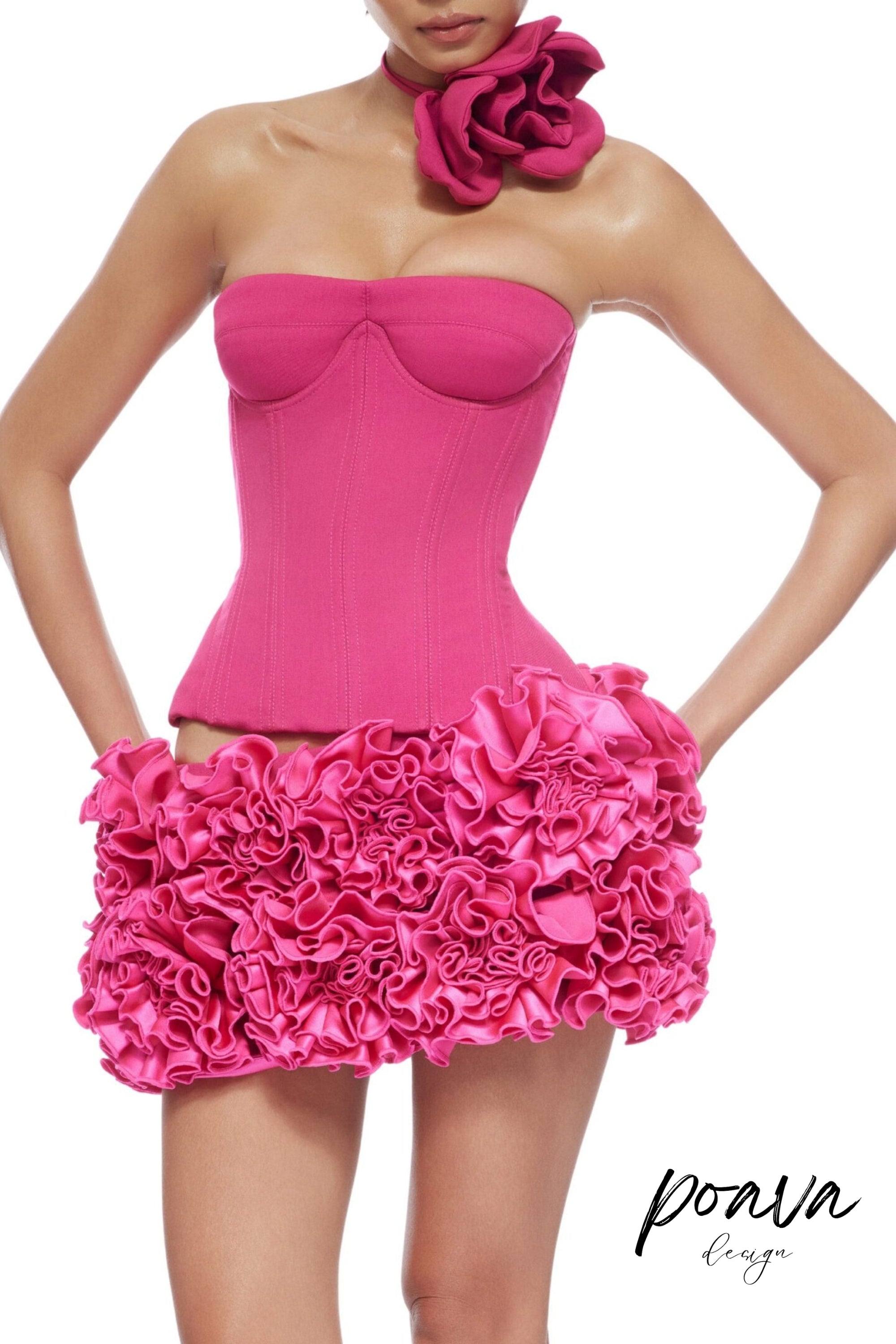 Flowering Girl Women Clegg Pink Corset Flower Two-Piece Set