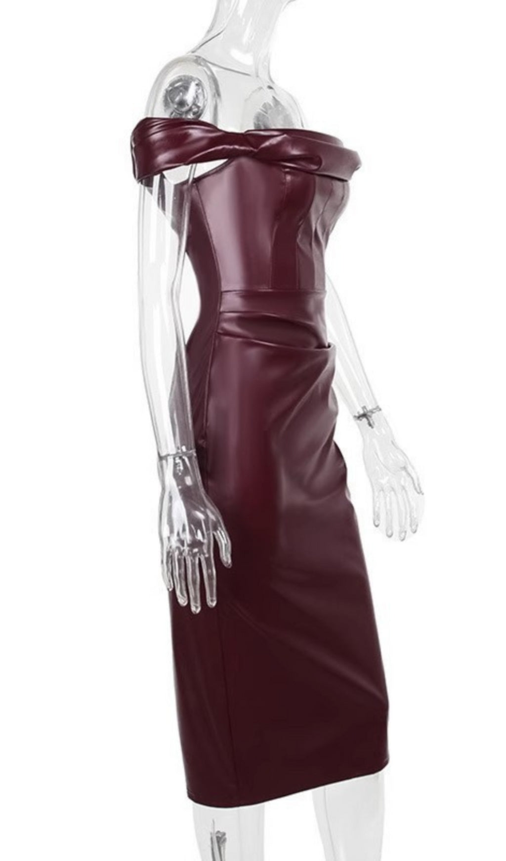 Flowering Girl Women Off Shoulder Ruched Leather Dress