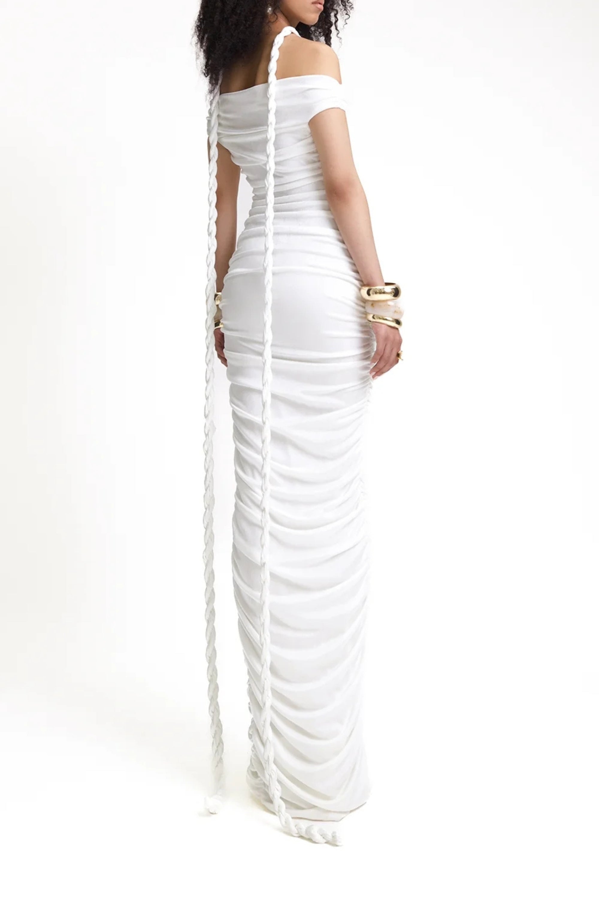 Flowering Girl Women Bandage Off Shoulder Maxi Dress In White