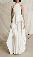 White Bandage Halter Irregular Maxi Dress