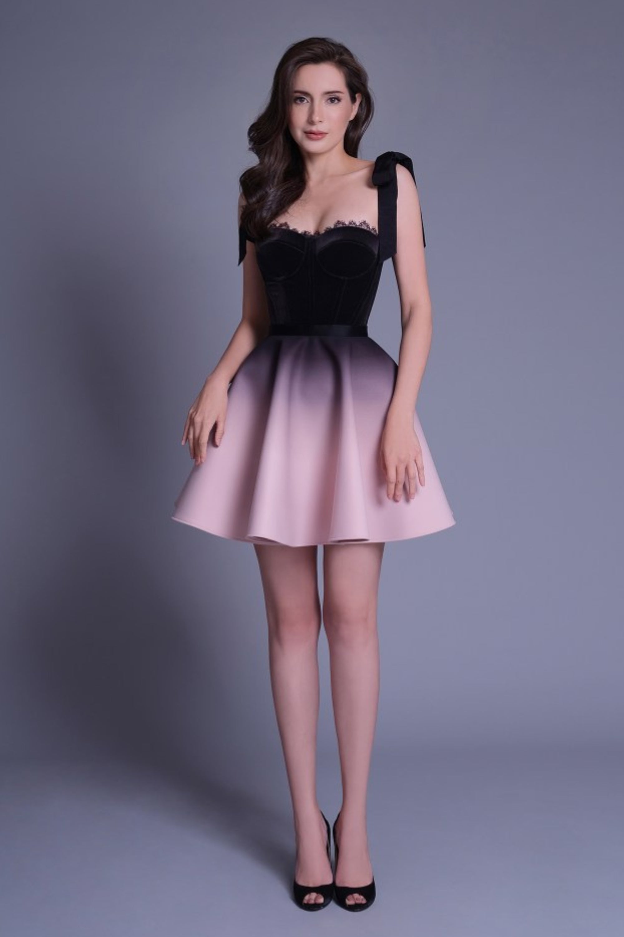 Flowering Girl Women Cora Black Velvet Bustier Corset Grosgrain Mini Dress Suit