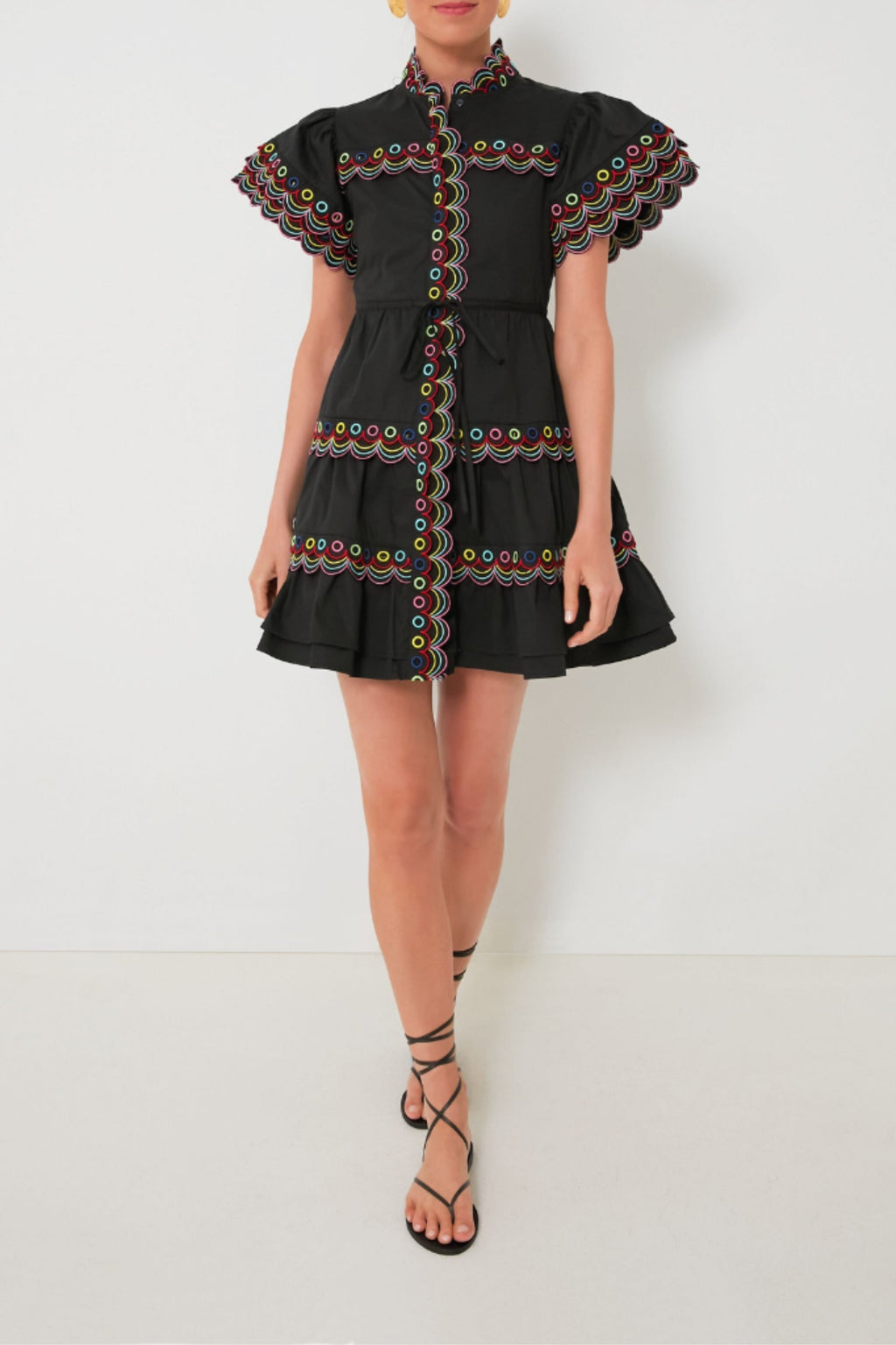 Flowering Girl Women Wavy Ruched Trim Mini Dress In Black