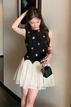 Flowering Girl Women Stereoscopic Flower sleeveless mesh mini dress