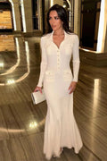 Flowering Girl Women Jersey Button Long Sleeve Midi Dress