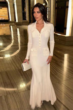 Flowering Girl Women Jersey Button Long Sleeve Midi Dress