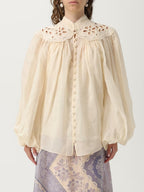 Hollow Embroidery Cotton And Linen Long-Sleeved Shirt Top
