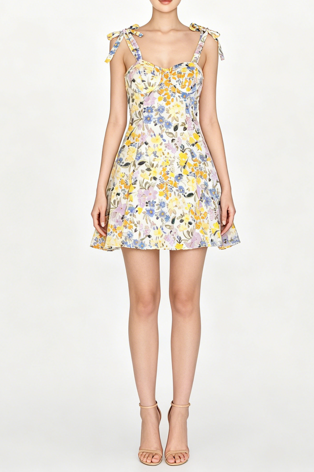 Multicolor Floral Tie-Strap Bustier Mini Dress