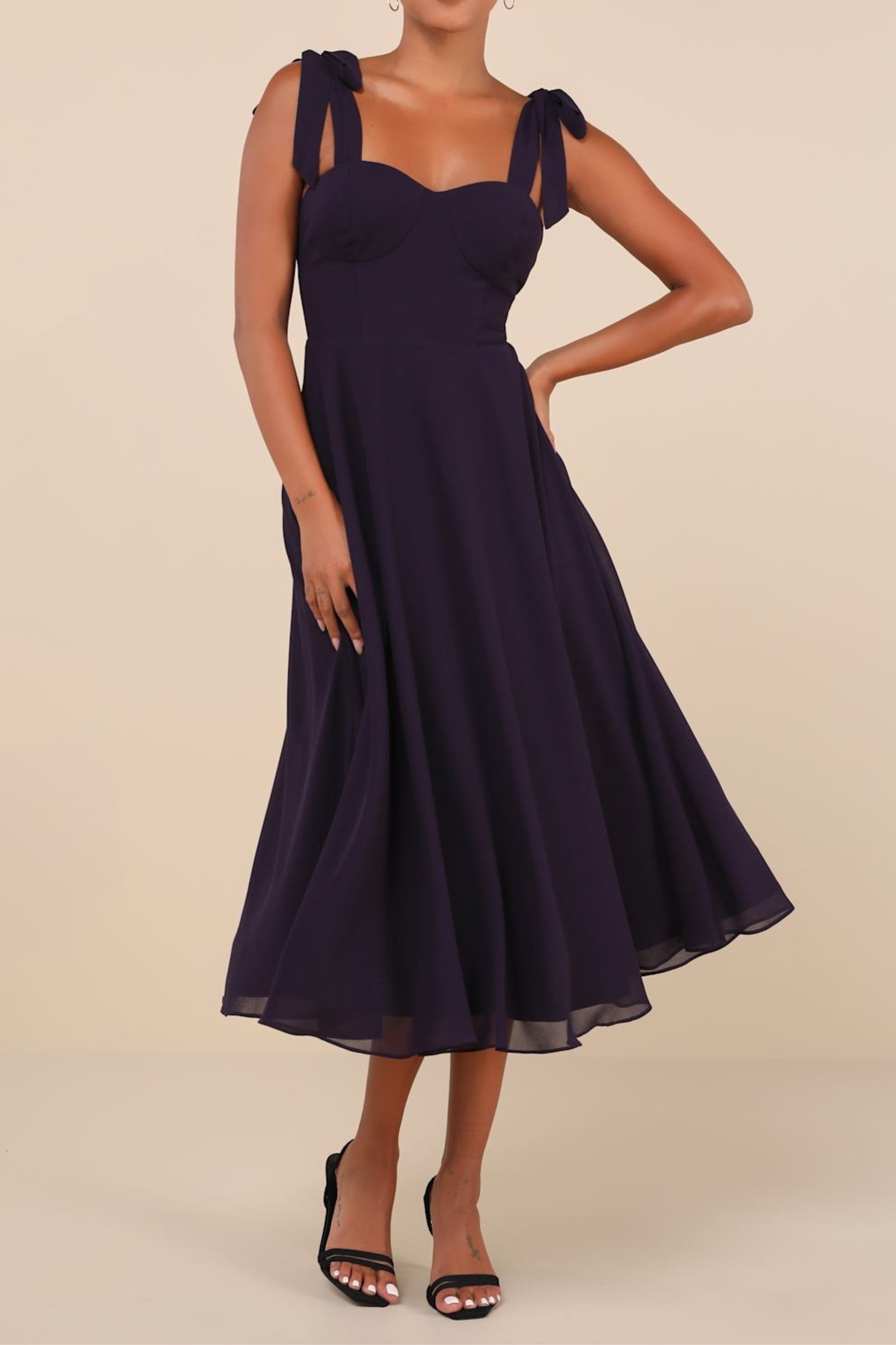 Flowering Girl Women Charisma Purple Blue Tie-Strap A-Line Midi Dress